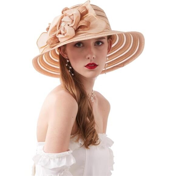 Kentucky Derby Hats - Organza Hat Fascinator Hat Khaki - Picture 1 of 6